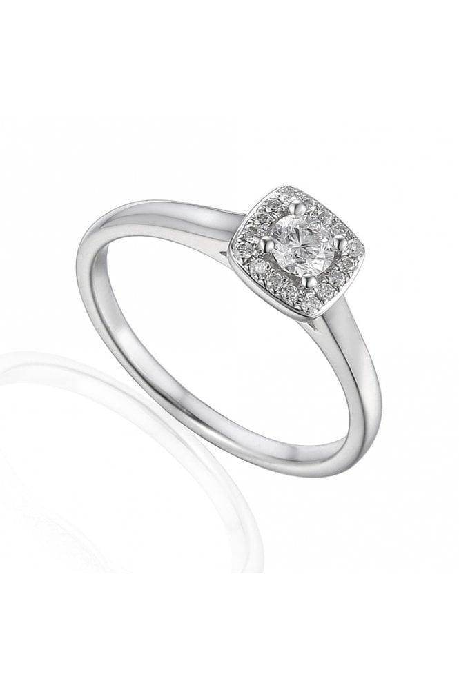 18ct White Gold Natural Diamond Ring 0.22ct Halo Set Round Brilliant Cut
