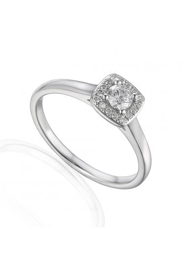 18ct White Gold Natural Diamond Ring 0.22ct Halo Set Round Brilliant Cut