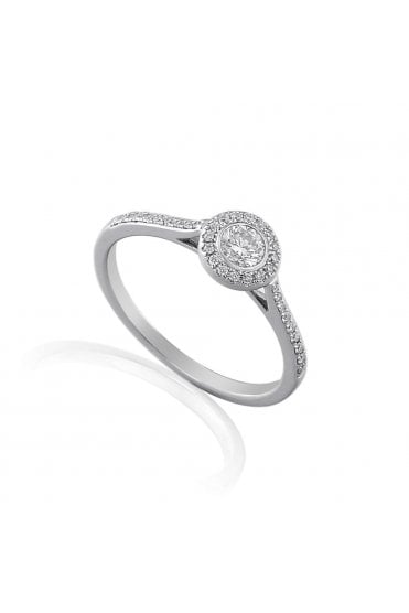 18ct White Gold Natural Diamond Ring 0.27ct Halo Set Round Brilliant Cut