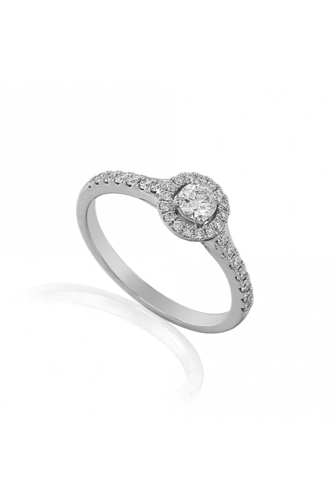 18ct White Gold Natural Diamond Ring 0.30ct Halo Set Round Brilliant Cut