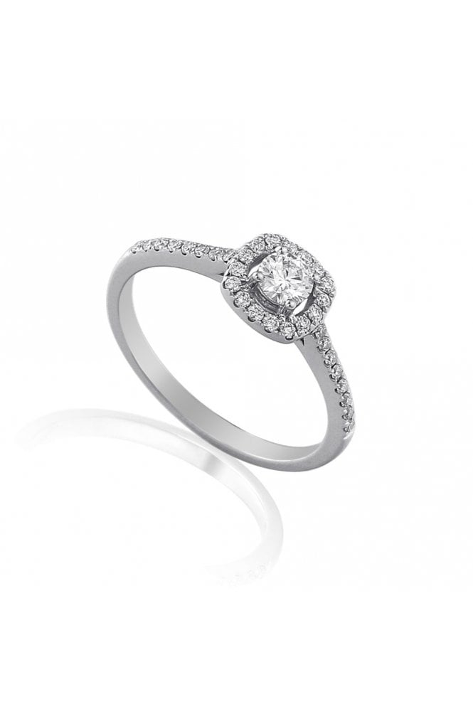18ct White Gold Natural Diamond Ring 0.31ct Halo Set Round Brilliant Cut