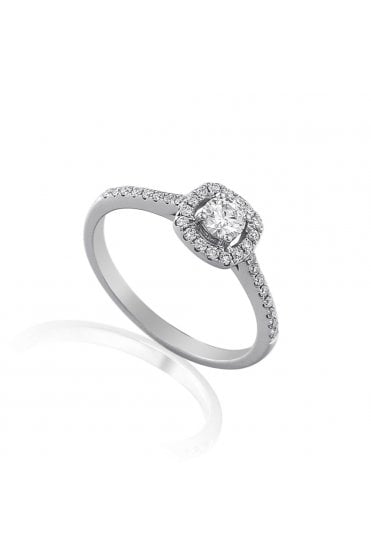 18ct White Gold Natural Diamond Ring 0.31ct Halo Set Round Brilliant Cut