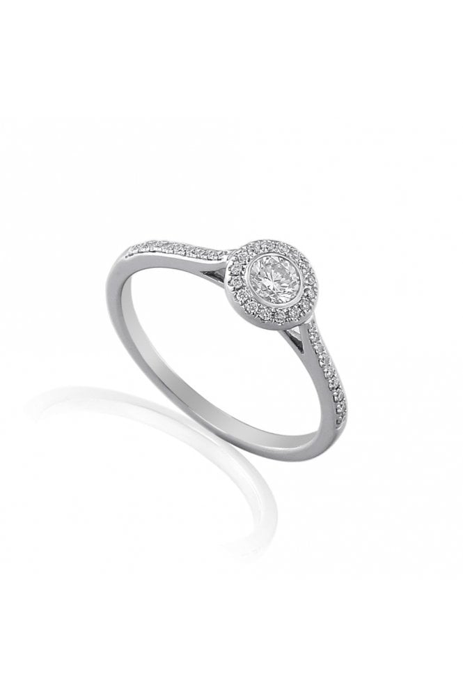 18ct White Gold Natural Diamond Ring 0.32ct Halo Set Round Brilliant Cut