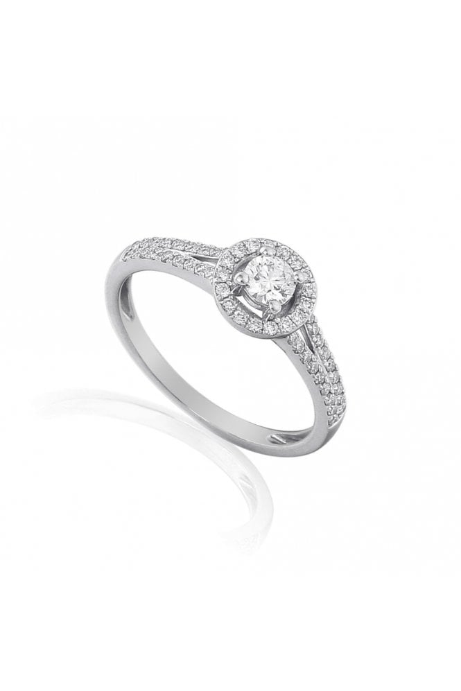 18ct White Gold Natural Diamond Ring 0.32ct Halo Set Round Brilliant Cut