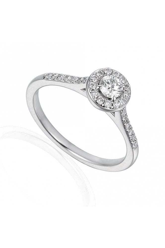 18ct White Gold Natural Diamond Ring 0.34ct Halo Set Round Brilliant Cut