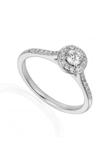 18ct White Gold Natural Diamond Ring 0.34ct Halo Set Round Brilliant Cut