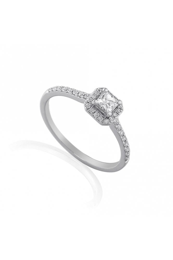 18ct White Gold Natural Diamond Ring 0.36ct Halo Set Princess Cut