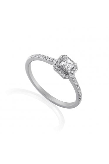 18ct White Gold Natural Diamond Ring 0.36ct Halo Set Princess Cut