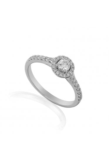 18ct White Gold Natural Diamond Ring 0.42ct Halo Set Round Brilliant Cut