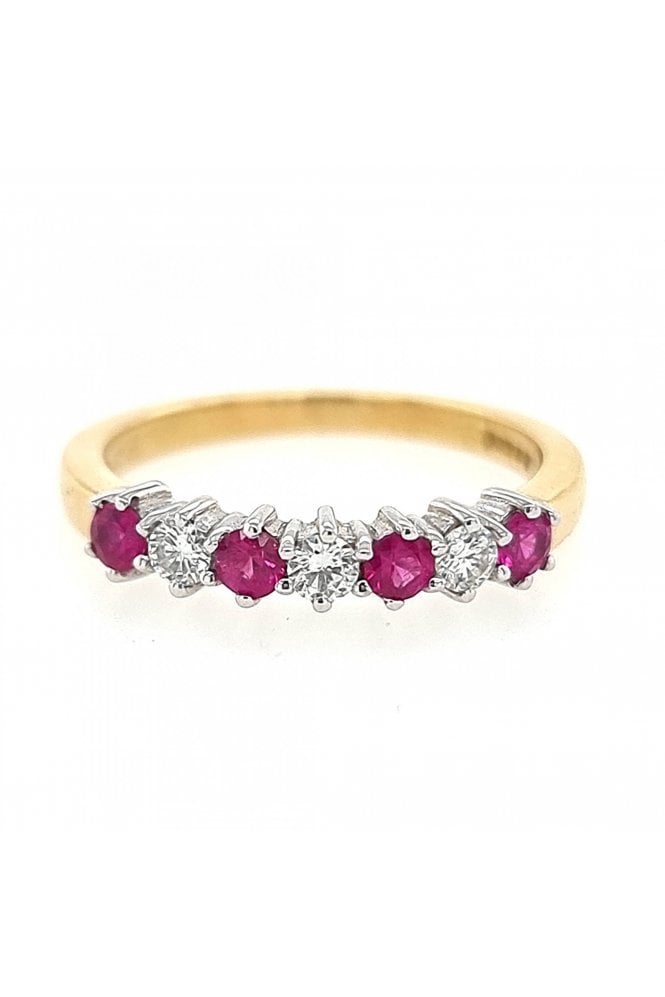 18ct Yellow Gold Ruby & Diamond Eternity Ring 18ct White Gold Claw Set