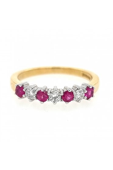 18ct Yellow Gold Ruby & Diamond Eternity Ring 18ct White Gold Claw Set