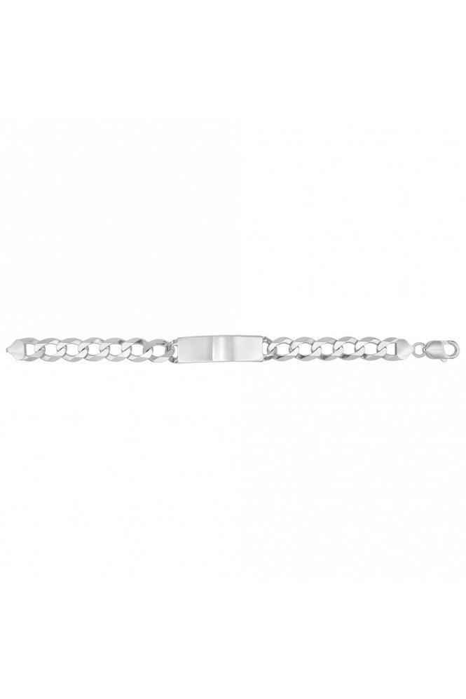 925 Sterling Silver Flat Open Curb Link ID Bracelet Rhodium Plated