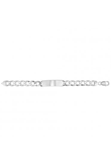 925 Sterling Silver Flat Open Curb Link ID Bracelet  Rhodium Plated