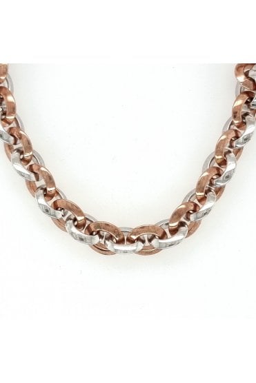 925 Sterling Silver & Rose Gold Necklace Two Tone, Rose Gold Plated