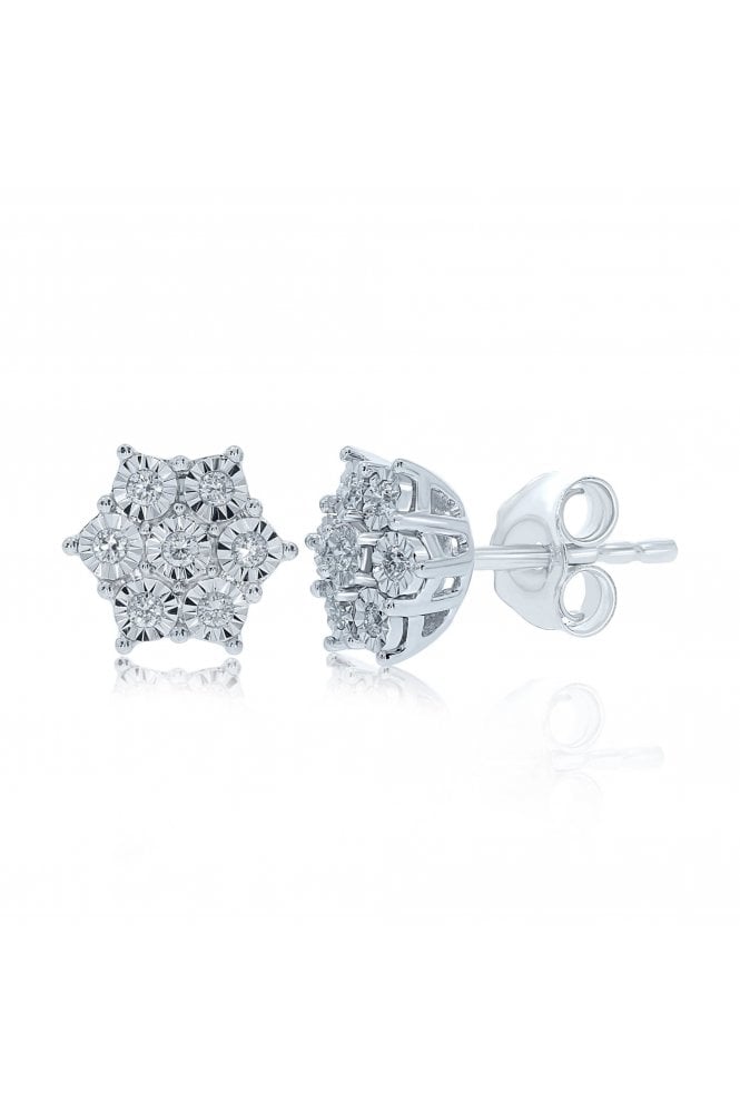 9ct White Gold Diamond Cluster Stud Earrings Total Diamond Carat Weight: 0.11cts