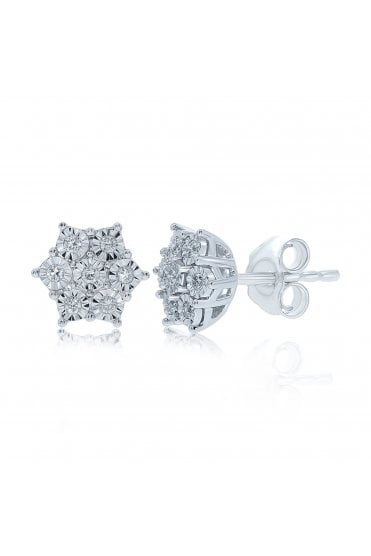 9ct White Gold Diamond Cluster Stud Earrings Total Diamond Carat Weight: 0.11cts