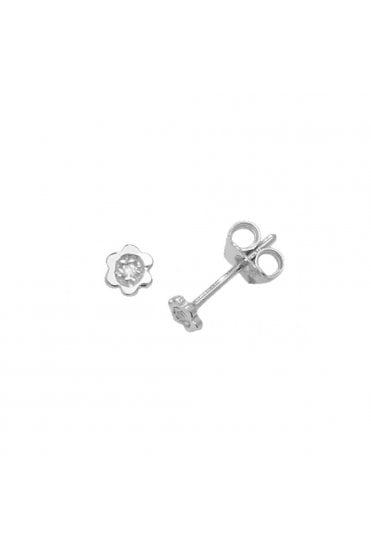 9ct White Gold Diamond Earrings Flower Shape Studs