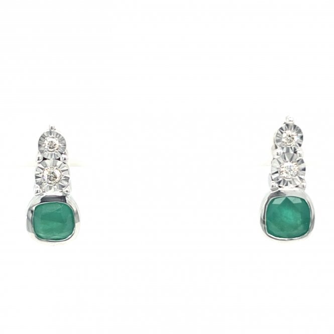 9ct White Gold Diamond & Emerald Earrings Diamond Carat Weight: 0.06cts