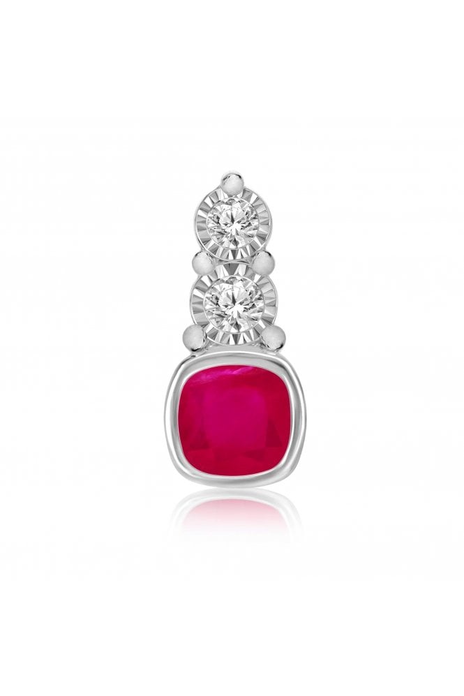 9ct White Gold Diamond & Ruby Pendant 5mm Cushion Cut Ruby