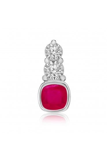 9ct White Gold Diamond & Ruby Pendant 5mm Cushion Cut Ruby