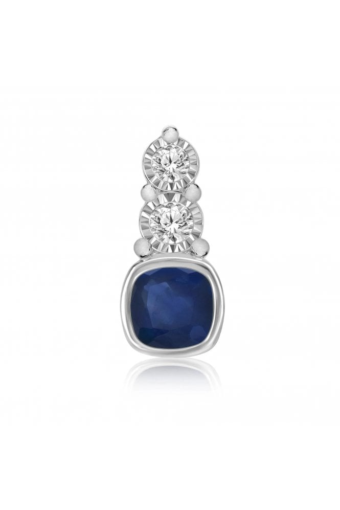 9ct White Gold Diamond & Sapphire Pendant 5mm Cushion Shape Sapphire