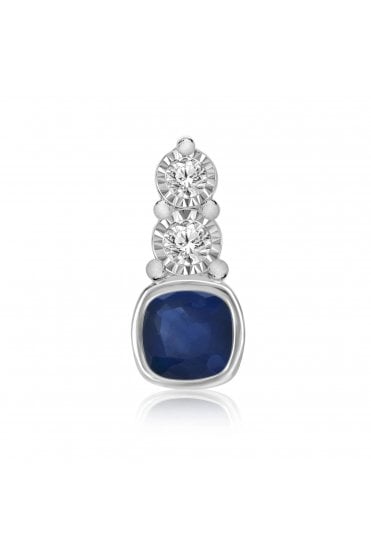9ct White Gold Diamond & Sapphire Pendant 5mm Cushion Shape Sapphire