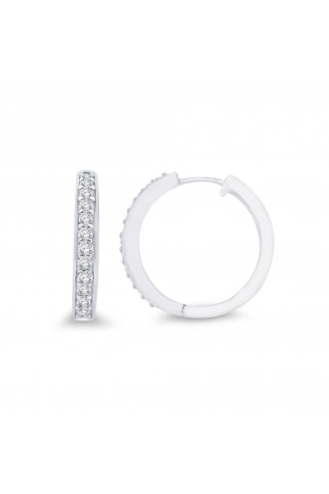 9ct White Gold Diamond Set Huggy Earrings Diamond Pavé Set