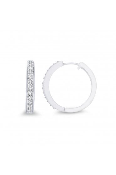9ct White Gold Diamond Set Huggy Earrings Diamond Pavé Set