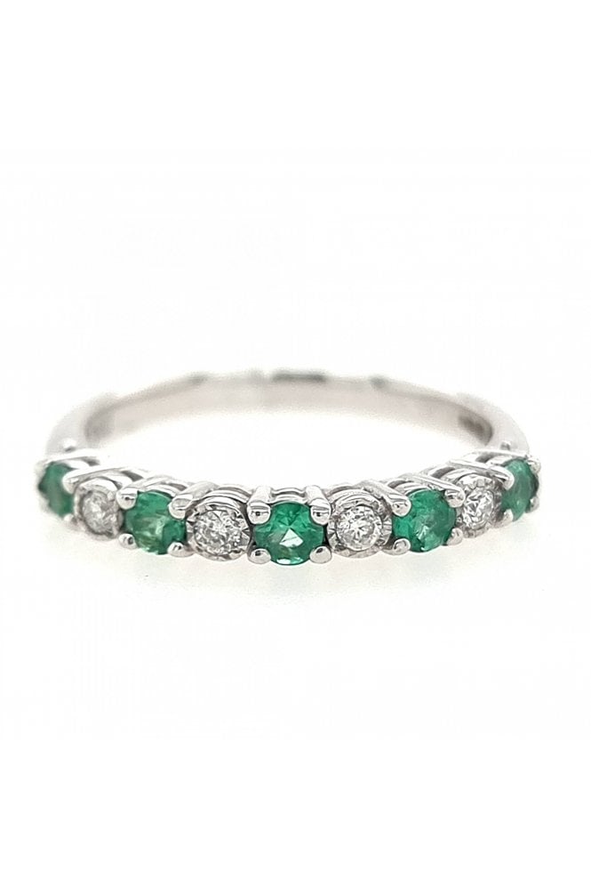 9ct White Gold Emerald & Diamond Eternity Ring 9ct White Gold Claw and Rub-over Set