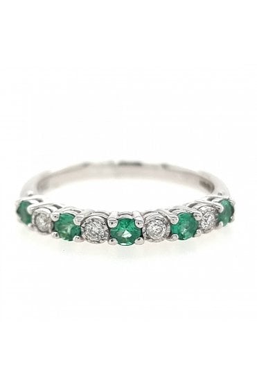 9ct White Gold Emerald & Diamond Eternity Ring 9ct White Gold Claw and Rub-over Set