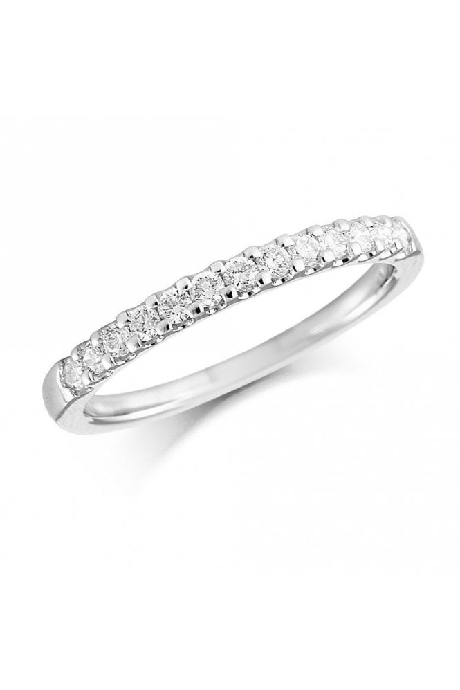 9ct White Gold Natural Diamond Set Wedding Band 2mm, UK Ring Size: M