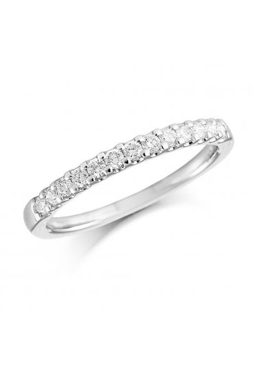 9ct White Gold Natural Diamond Set Wedding Band  2mm, UK Ring Size: M