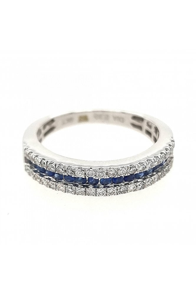 9ct White Gold Natural Sapphire & Diamond Eternity Ring 9ct White Gold Pave Set Natural Diamonds