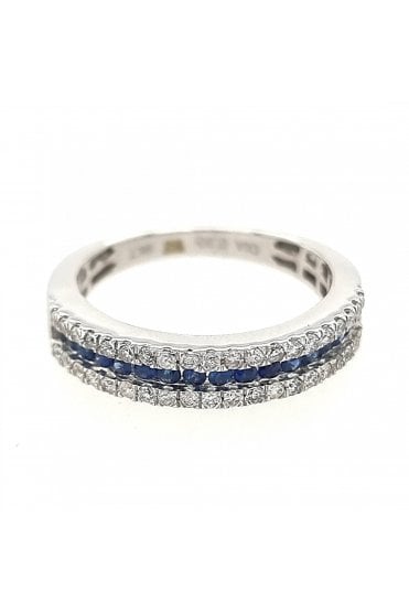 9ct White Gold Natural Sapphire & Diamond Eternity Ring 9ct White Gold Pave Set Natural Diamonds