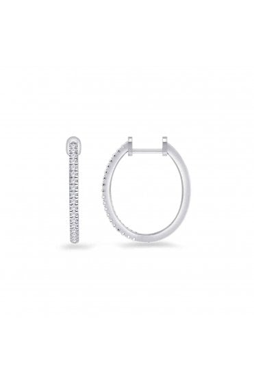 9ct White Gold Oval Diamond Set Huggy Earrings Diamond Carat Weight: 0.20cts