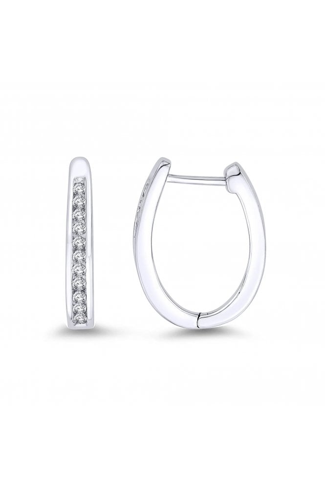 9ct White Gold Oval Diamond Set Huggy Earrings Diamond Carat Weight: 0.40cts