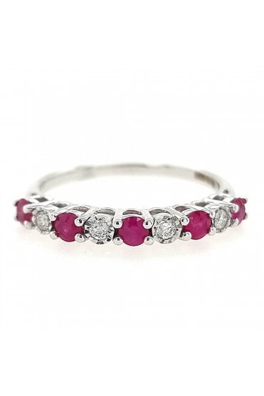 9ct White Gold Ruby & Diamond Eternity Ring 9ct White Gold Claw and Rub-over Set