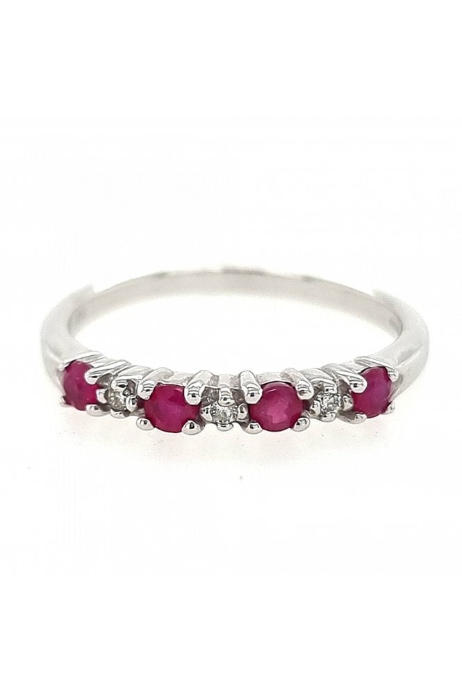 9ct White Gold Ruby & Diamond Eternity Ring 9ct White Gold Claw Set
