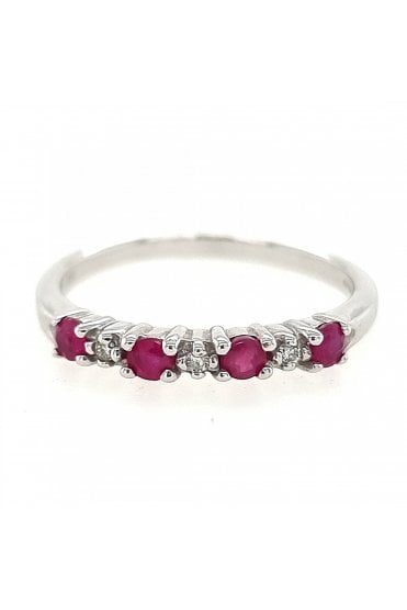 9ct White Gold Ruby & Diamond Eternity Ring 9ct White Gold Claw Set