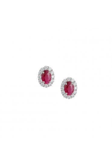 9ct White Gold Ruby & Diamond Set Cluster Earrings Centre Stone: Ruby 8555YWD/R