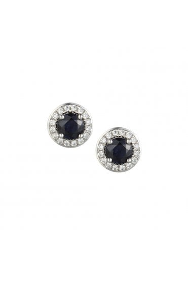 9ct White Gold Sapphire Cluster Earrings Pave Set Diamonds 8547WD/S