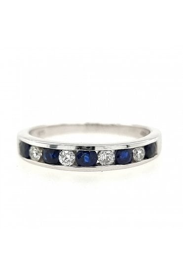 9ct White Gold Sapphire & Diamond Eternity Ring 9ct White Gold Channel Set