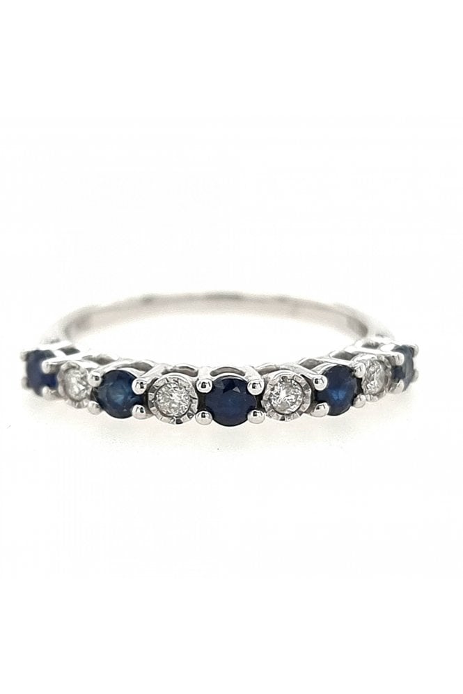 9ct White Gold Sapphire & Diamond Eternity Ring 9ct White Gold Claw and Rub-over Set