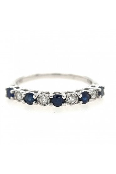 9ct White Gold Sapphire & Diamond Eternity Ring 9ct White Gold Claw and Rub-over Set