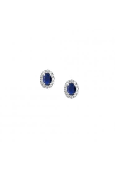 9ct White Gold Sapphire & Diamond Set Cluster Earrings Centre Stone: Sapphire