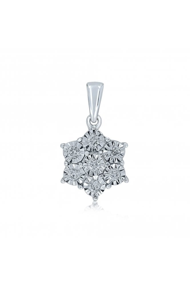 9ct White Gold Snowflake Diamond Cluster Pendant Diamonds Miracle Plate Set