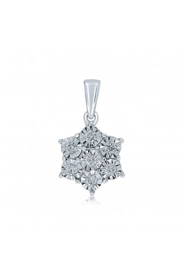9ct White Gold Snowflake Diamond Cluster Pendant Diamonds Miracle Plate Set