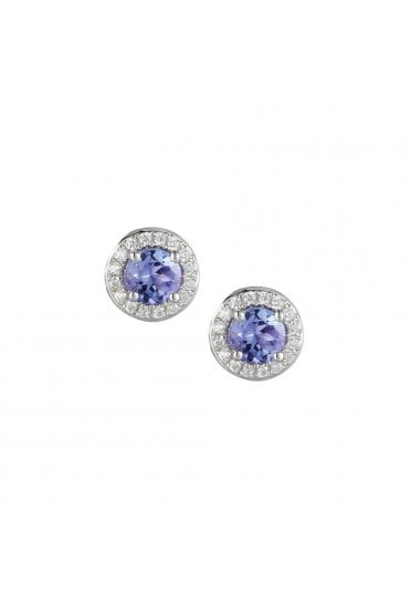9ct White Gold Tanzanite & Natural Diamond Set Cluster Earrings Centre Stone: Tanzanite