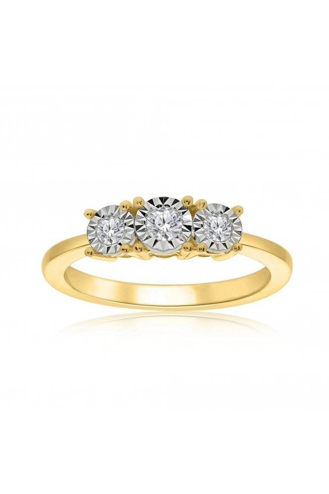 9ct Yellow Gold & Diamond Dress Ring Diamonds Miracle Plate Set