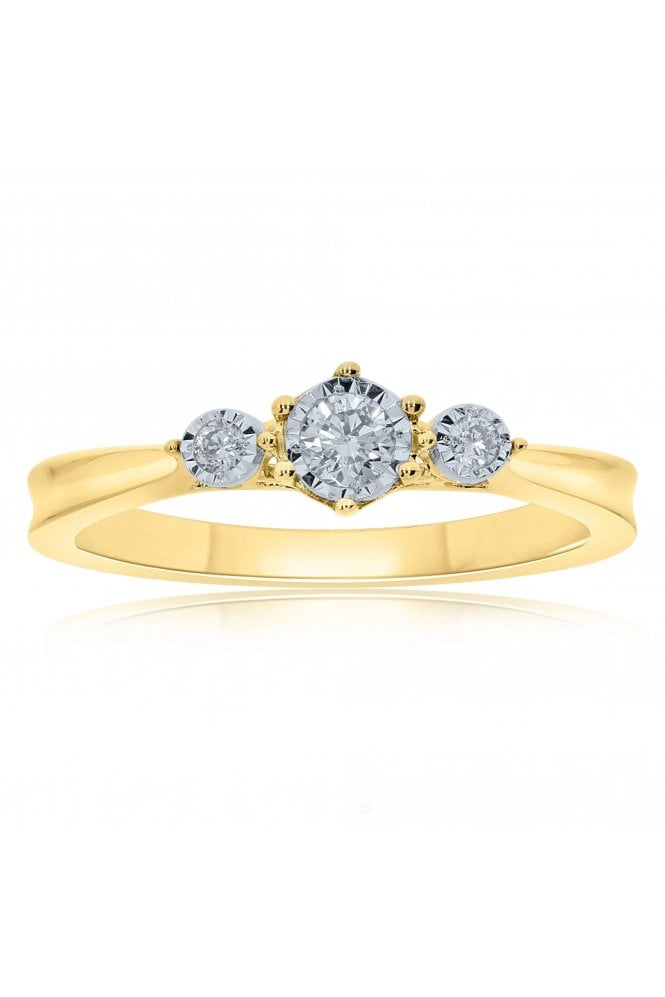 9ct Yellow Gold & Diamond Set Dress Ring Diamonds Miracle Plate Set